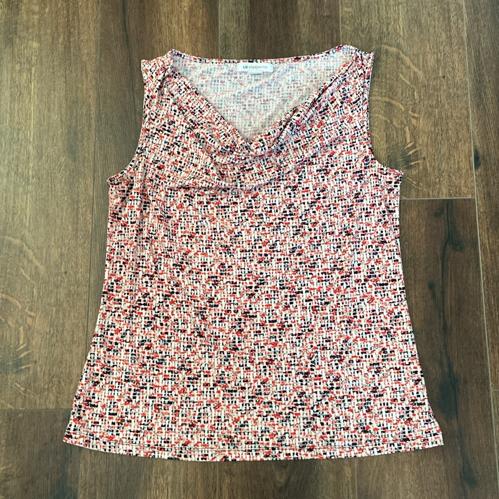 Liz Claiborne Red & Black Cowl Neck Sleeveless Blouse Size  L.